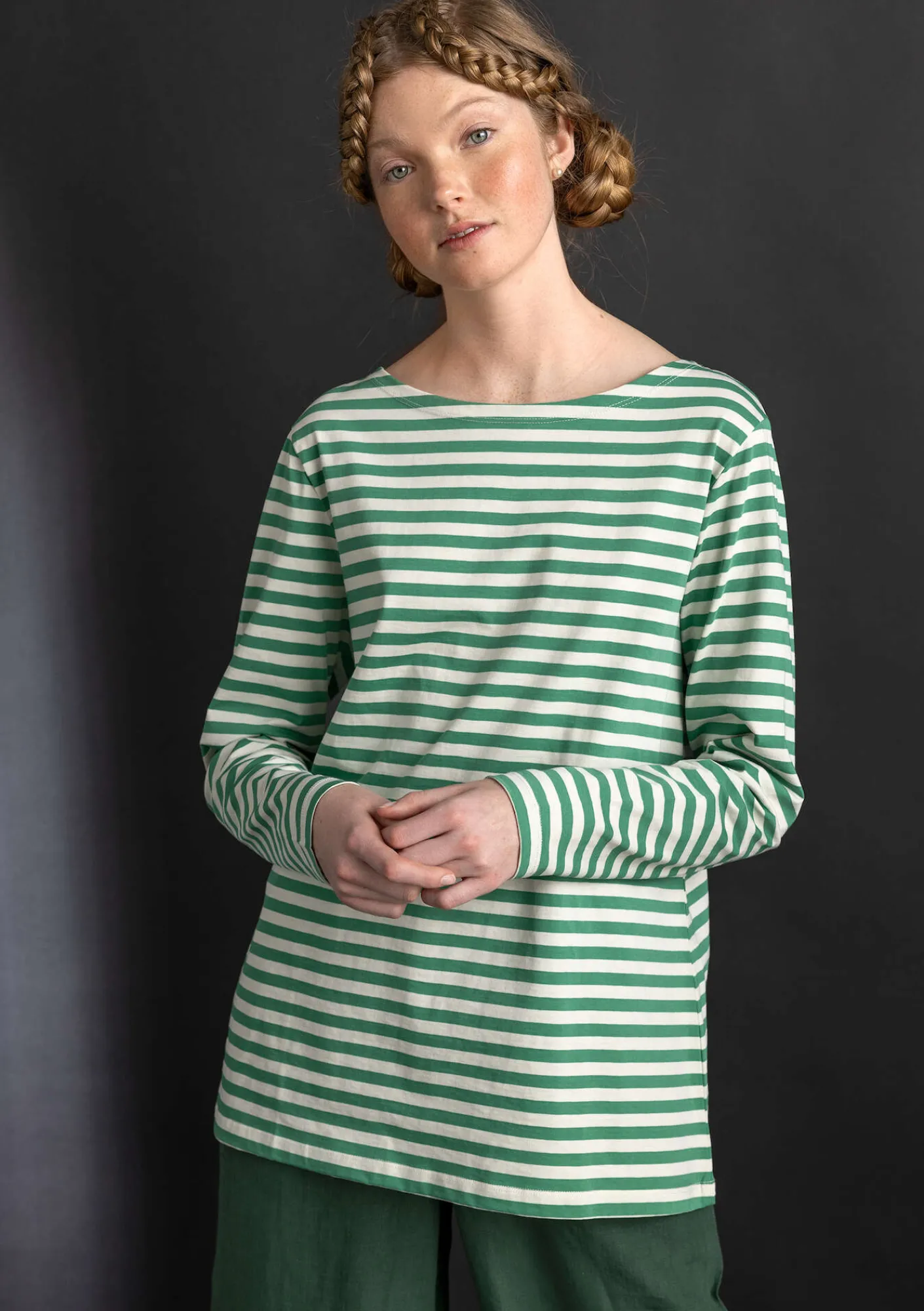 Gudrun Sjödén Pullover & Shirts>Basic-Streifenshirt aus Bio-Baumwolle Malachit-feder