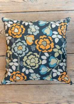 Gudrun Sjödén Kissen|Schlafzimmer Deko>Bedruckte Kissenhülle „Wild rose“ aus Leinen/Bio-Baumwolle Dunkelaschgrau