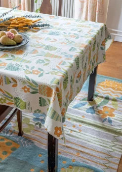 Gudrun Sjödén Teppiche|Heimtextilien>Bestickter Teppich „Flower bed“ aus Bio-Baumwolle Sandgrün