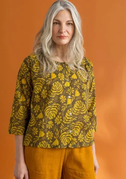 Gudrun Sjödén Blusen>Bluse „Hedda“ aus Bio-Baumwollgewebe Dunkelolive-gemustert