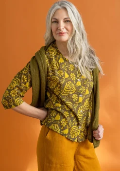 Gudrun Sjödén Blusen>Bluse „Hedda“ aus Bio-Baumwollgewebe Dunkelolive-gemustert