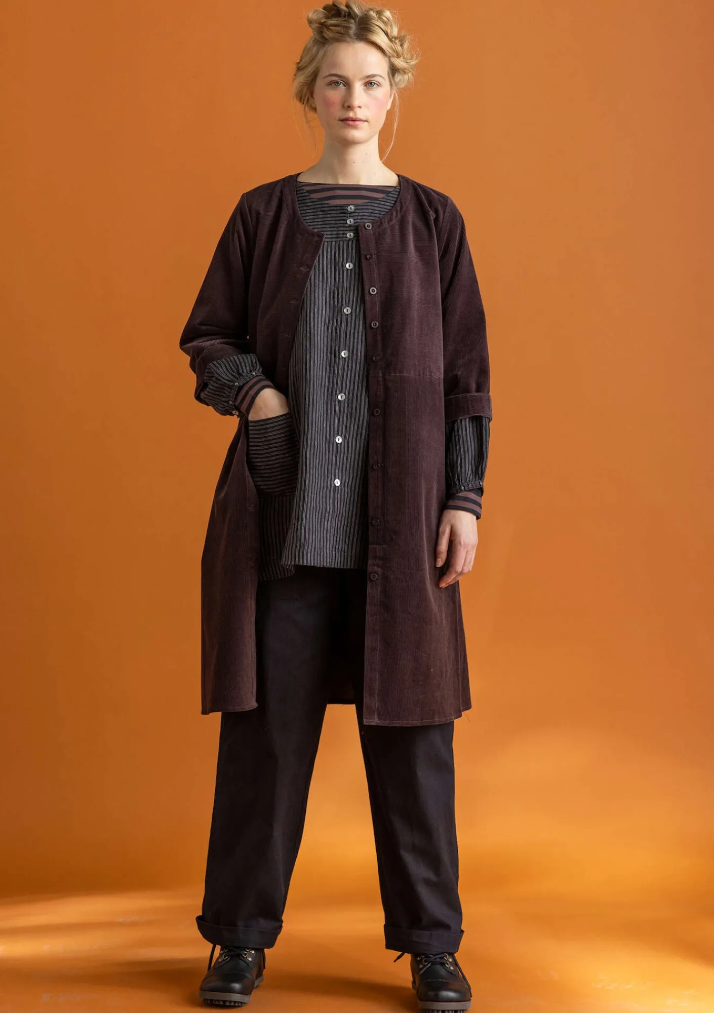 Gudrun Sjödén Kleider>Cordkleid aus Bio-Baumwolle/Elasthan Dunkelaubergine