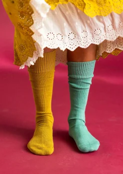 Gudrun Sjödén Accessoires>Einfarbige Kniestrümpfe aus Bio-Baumwolle Olivenöl