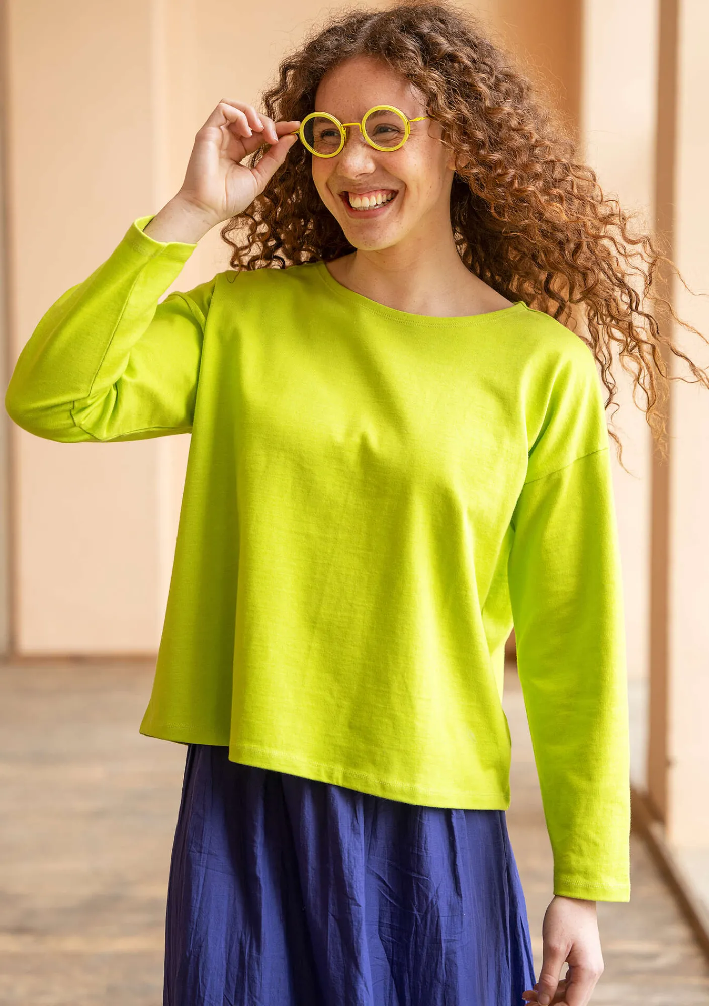 Gudrun Sjödén Pullover & Shirts>Einfarbiges Shirt aus Bio-Baumwolle Tropengrün