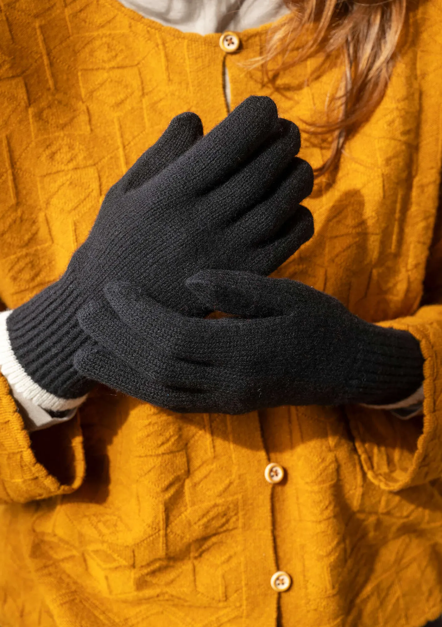 Gudrun Sjödén Accessoires>Fingerhandschuhe aus Lammwolle Schwarz