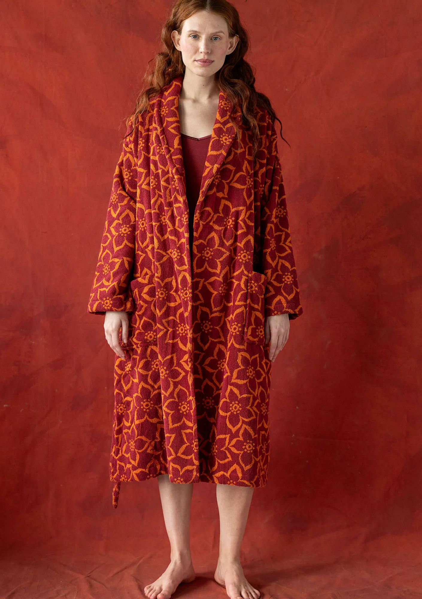 Gudrun Sjödén Wäsche & Loungewear>Frottee-Morgenmantel „Stars“ aus Bio-Baumwolle Moosbeere