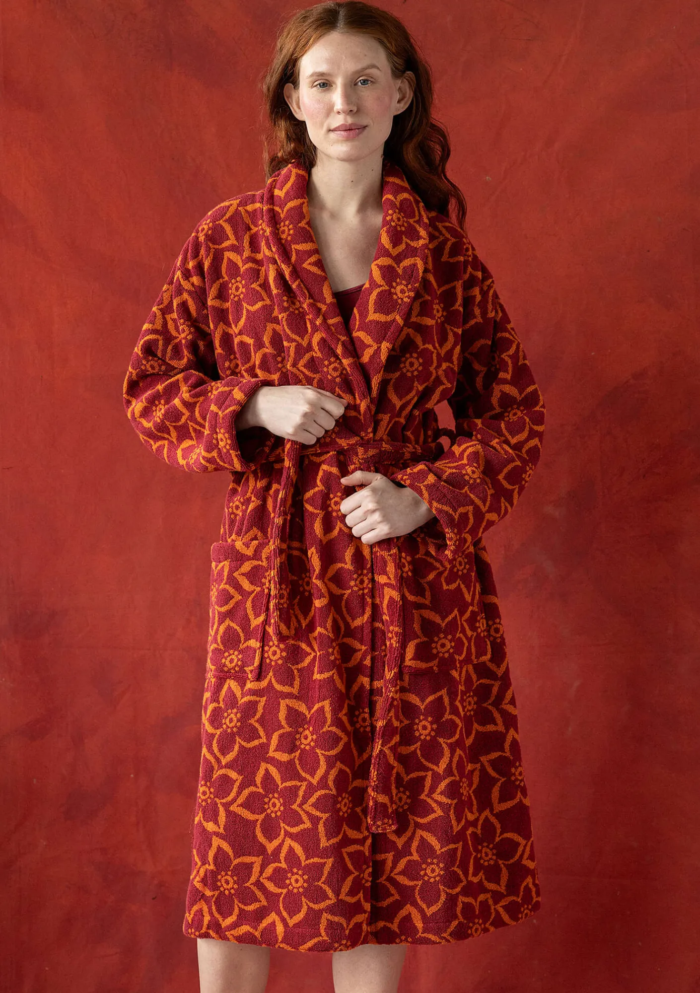 Gudrun Sjödén Wäsche & Loungewear>Frottee-Morgenmantel „Stars“ aus Bio-Baumwolle Moosbeere