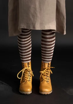 Gudrun Sjödén Accessoires>Gestreifte Strumpfhose aus Bio-Baumwolle Röstkaffee-dunkelnatur