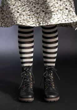 Gudrun Sjödén Accessoires>Gestreifte Strumpfhose aus Bio-Baumwolle Schwarz-ungebleicht