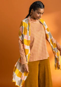 Gudrun Sjödén Pullover & Shirts>Gestreiftes Stehkragenshirt aus Bio-Baumwolle Curry-lilie