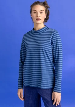 Gudrun Sjödén Pullover & Shirts>Gestreiftes Stehkragenshirt aus Bio-Baumwolle Indigoblau