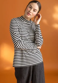 Gudrun Sjödén Pullover & Shirts>Gestreiftes Stehkragenshirt aus Bio-Baumwolle Schwarz-feder