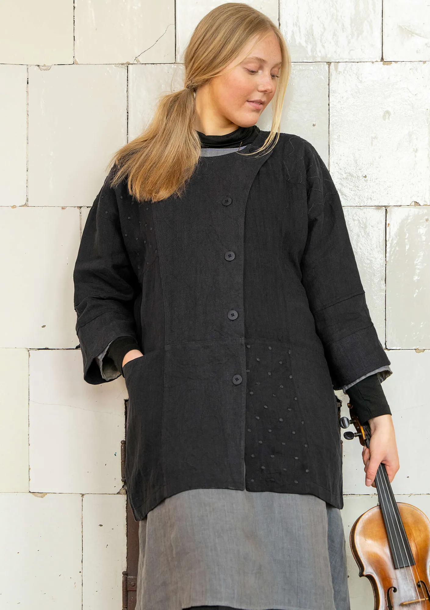 Gudrun Sjödén Jacken & Mäntel>Jacke „Andante“ aus Leinen Schwarz