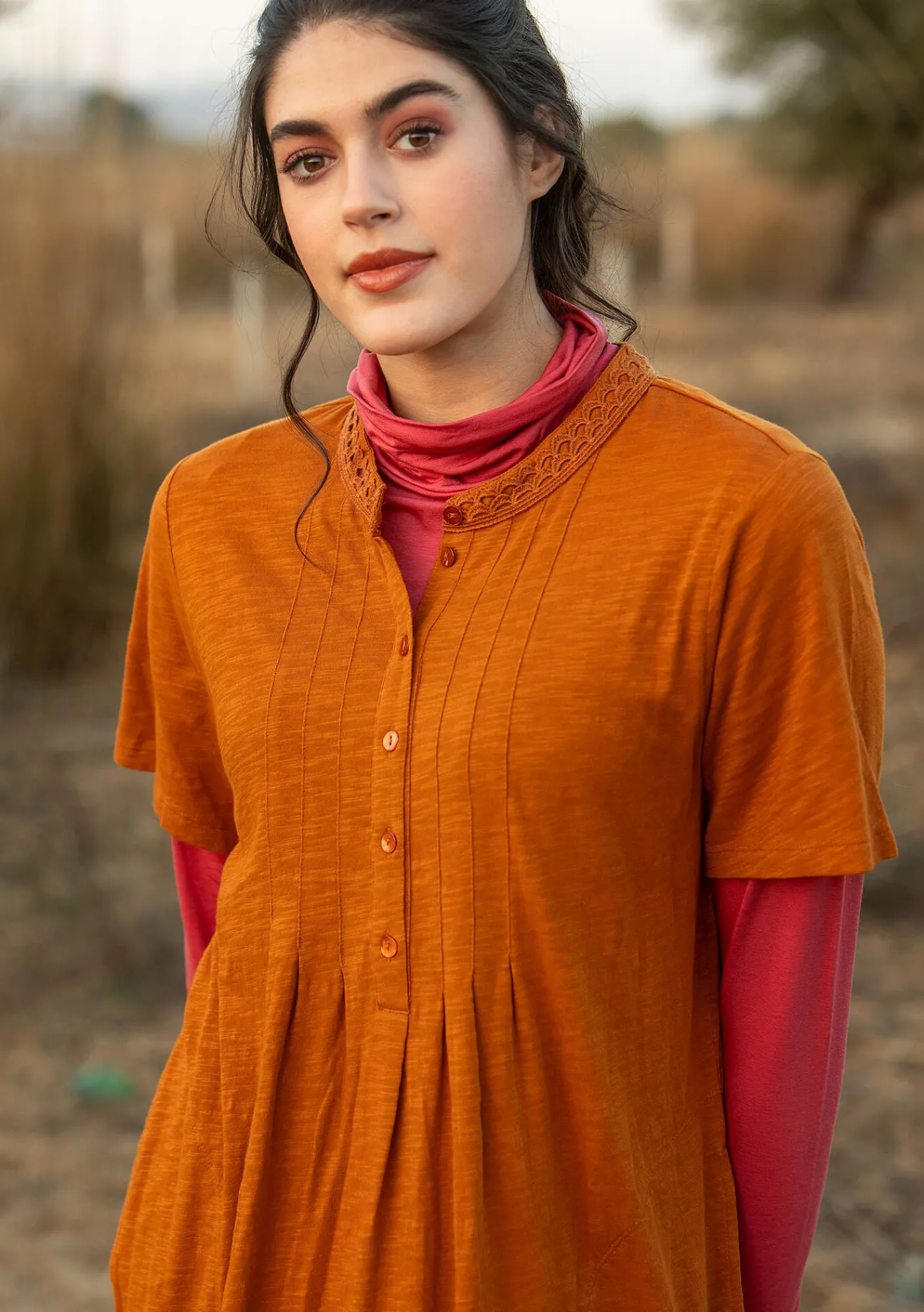 Gudrun Sjödén Kleider>Jerseykleid aus Bio-Baumwolle Bernstein