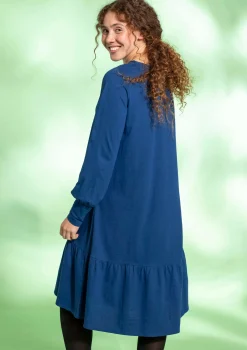 Gudrun Sjödén Kleider>Jerseykleid aus Bio-Baumwolle/Leinen Indigoblau