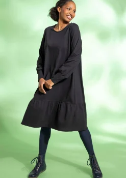 Gudrun Sjödén Kleider>Jerseykleid aus Bio-Baumwolle/Leinen Schwarz