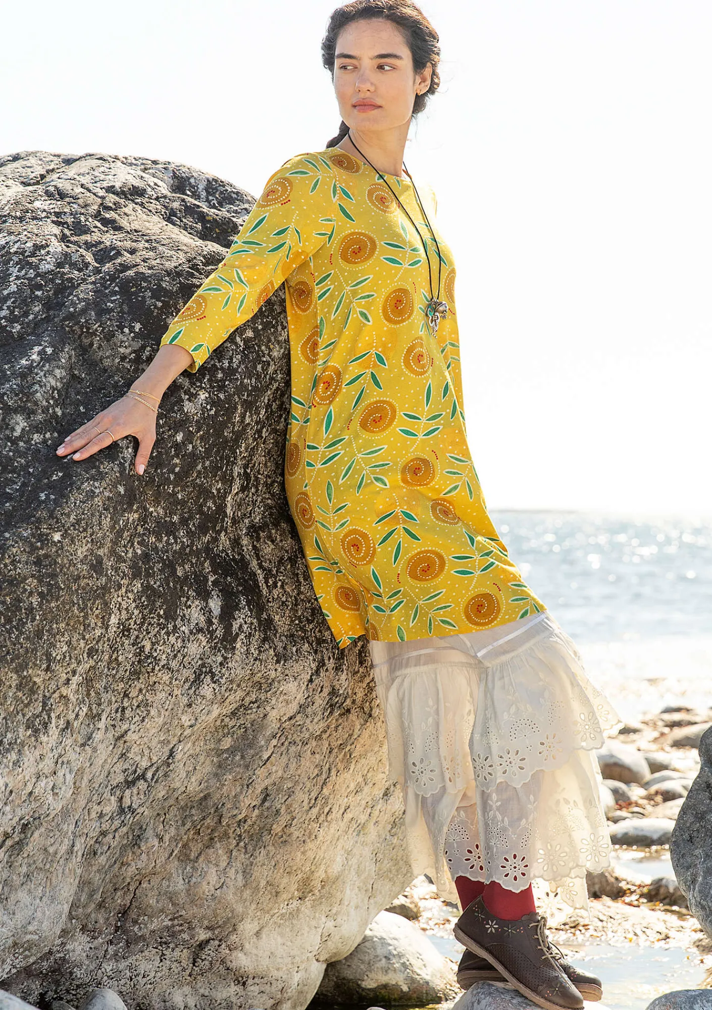 Gudrun Sjödén Kleider>Jerseykleid „Bhumika“ aus Bio-Baumwolle/Modal Ananas