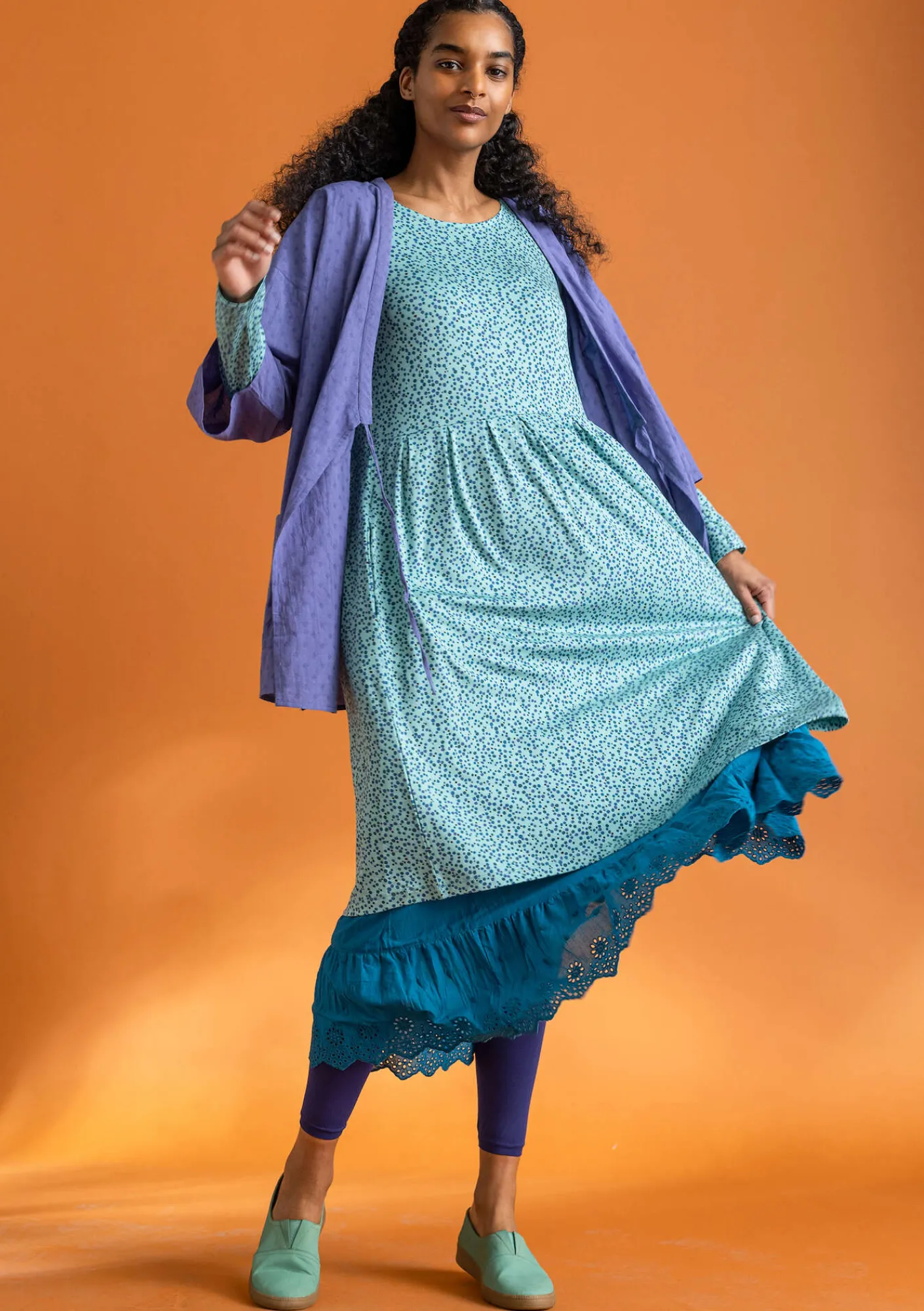 Gudrun Sjödén Kleider>Jerseykleid „Helga“ aus Lyocell/Elasthan Jade-gemustert