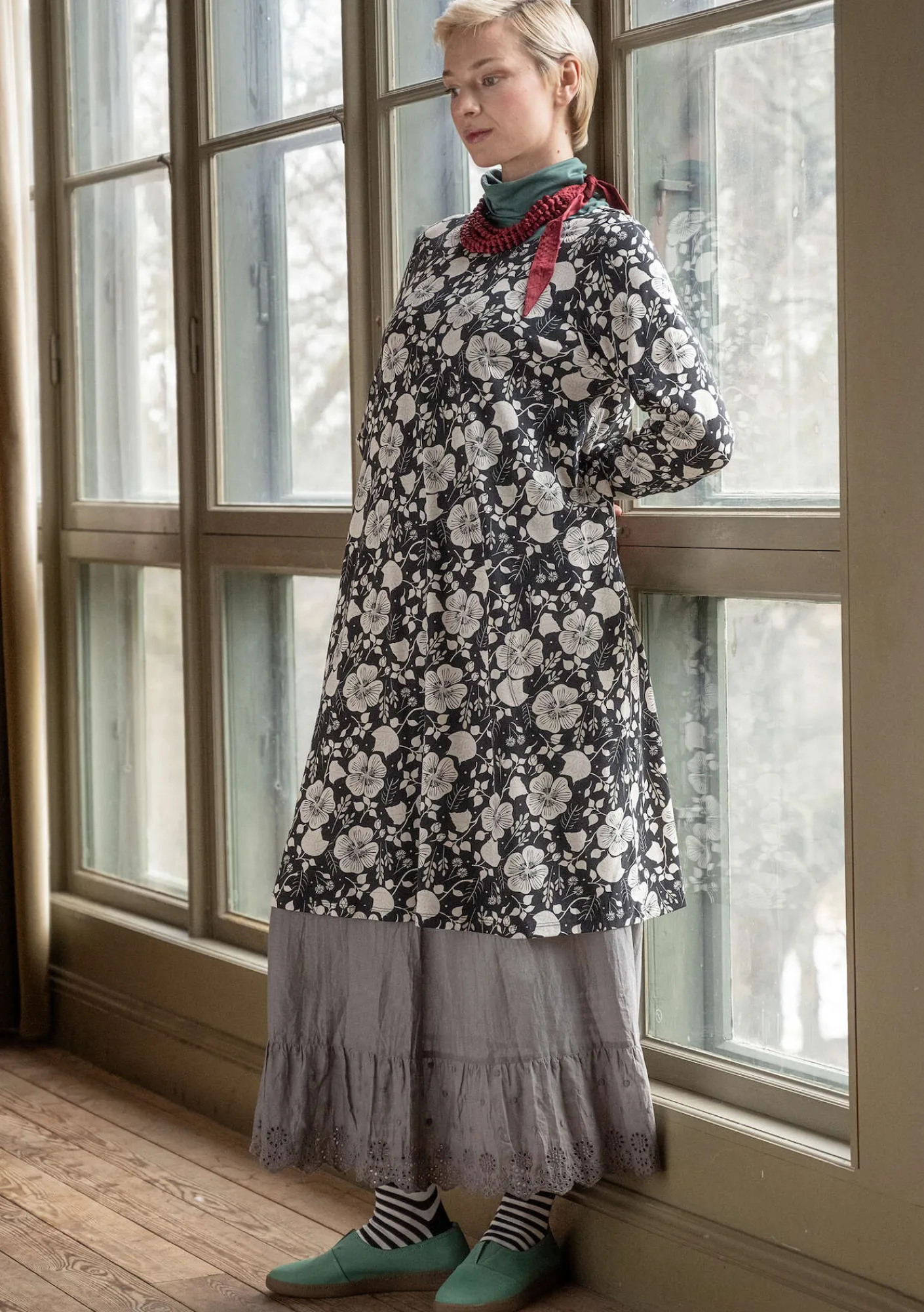 Gudrun Sjödén Kleider>Jerseykleid „Höstanemone“ aus Bio-Baumwolle/Modal Schwarz