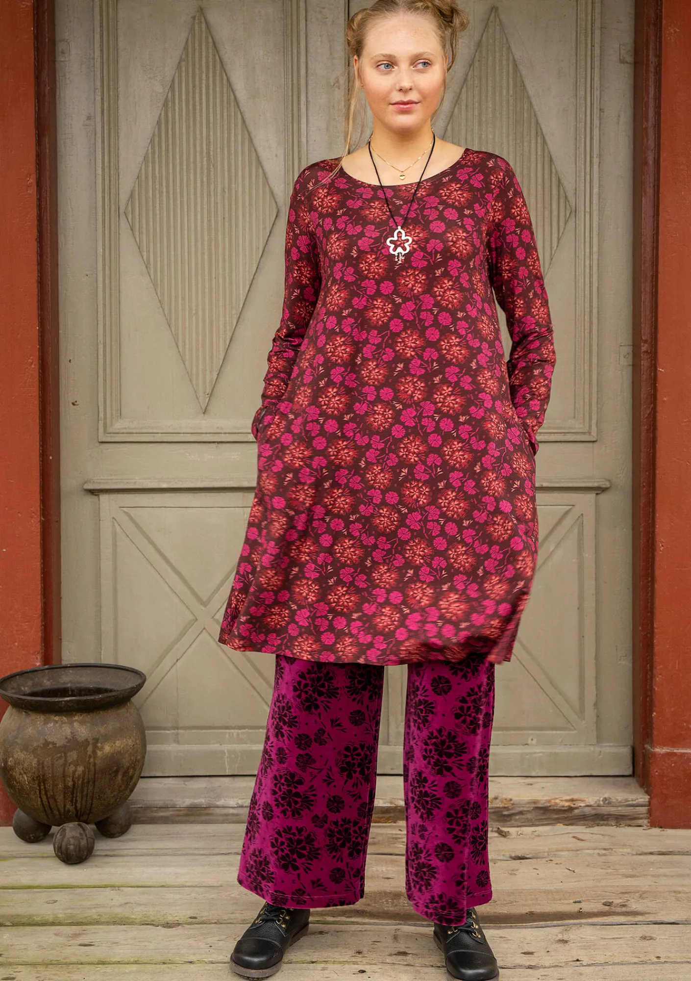 Gudrun Sjödén Kleider>Jerseykleid „Pelargon“ aus Lyocell/Elasthan Aubergine