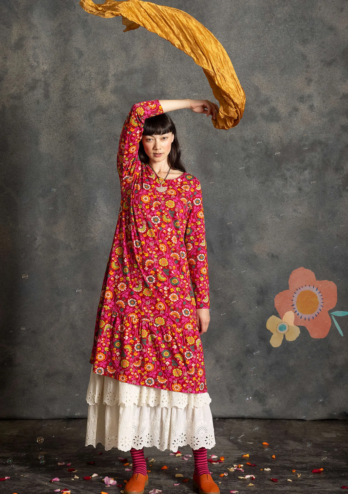 Gudrun Sjödén Kleider>Jerseykleid „Rupangi“ aus Bio-Baumwolle Mohn