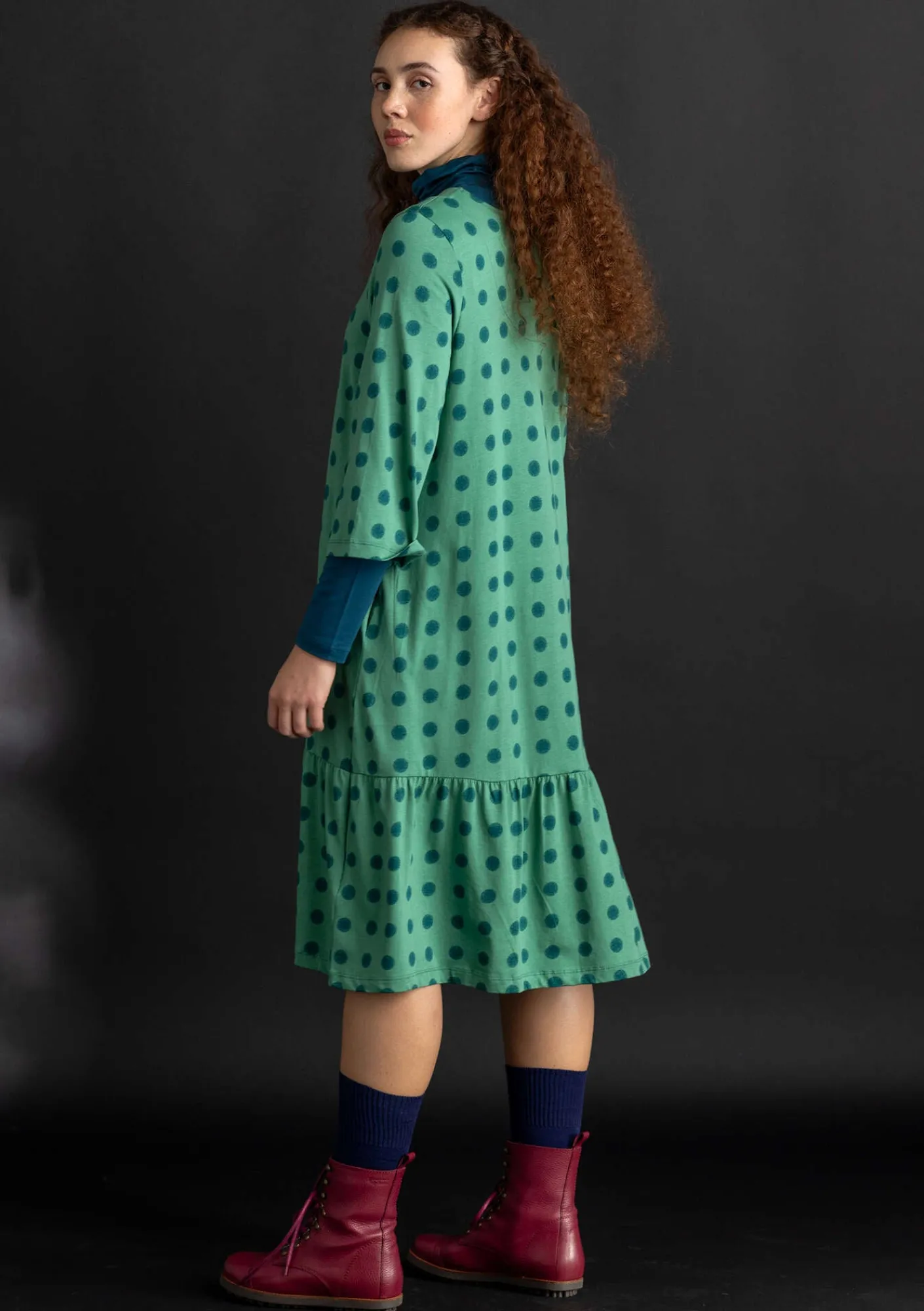 Gudrun Sjödén Kleider>Jerseykleid „Tyra“ aus Bio-Baumwolle/Modal Malachit-gemustert