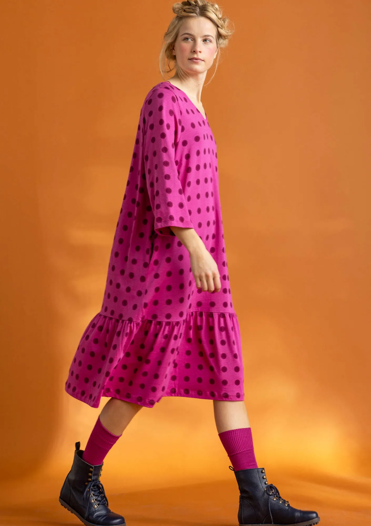 Gudrun Sjödén Kleider>Jerseykleid „Tyra“ aus Bio-Baumwolle/Modal Cerise-gemustert