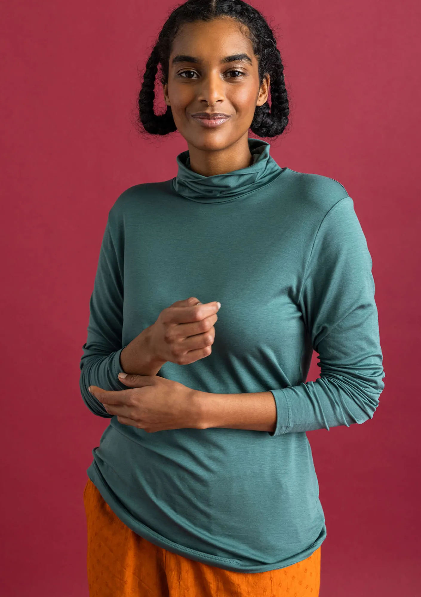 Gudrun Sjödén Pullover & Shirts>Jersey-Rollkragenshirt aus Lyocell/Elasthan Opalgrün