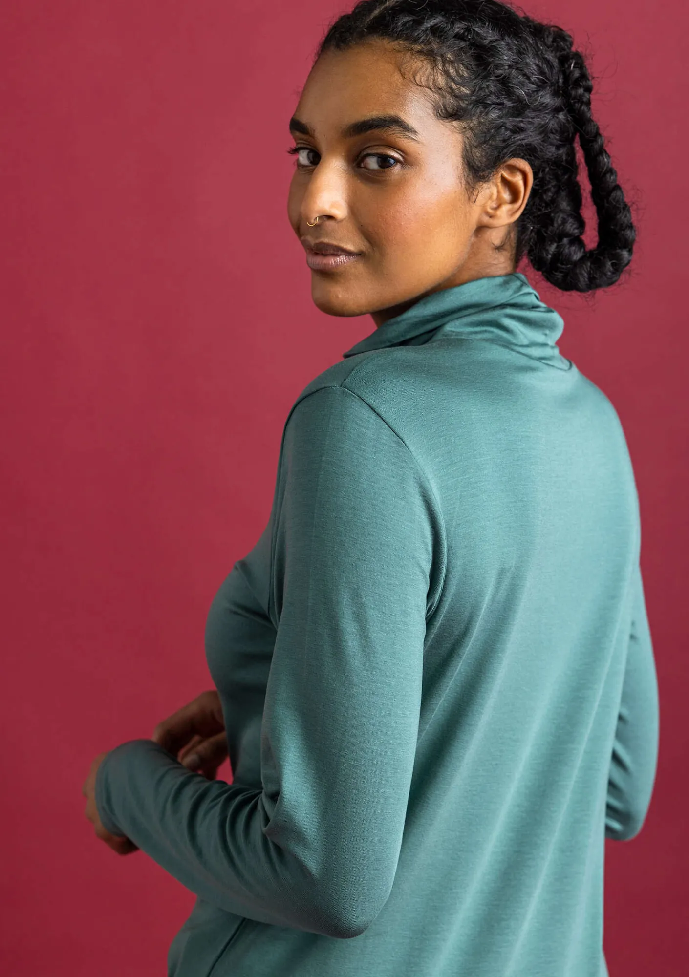 Gudrun Sjödén Pullover & Shirts>Jersey-Rollkragenshirt aus Lyocell/Elasthan Opalgrün