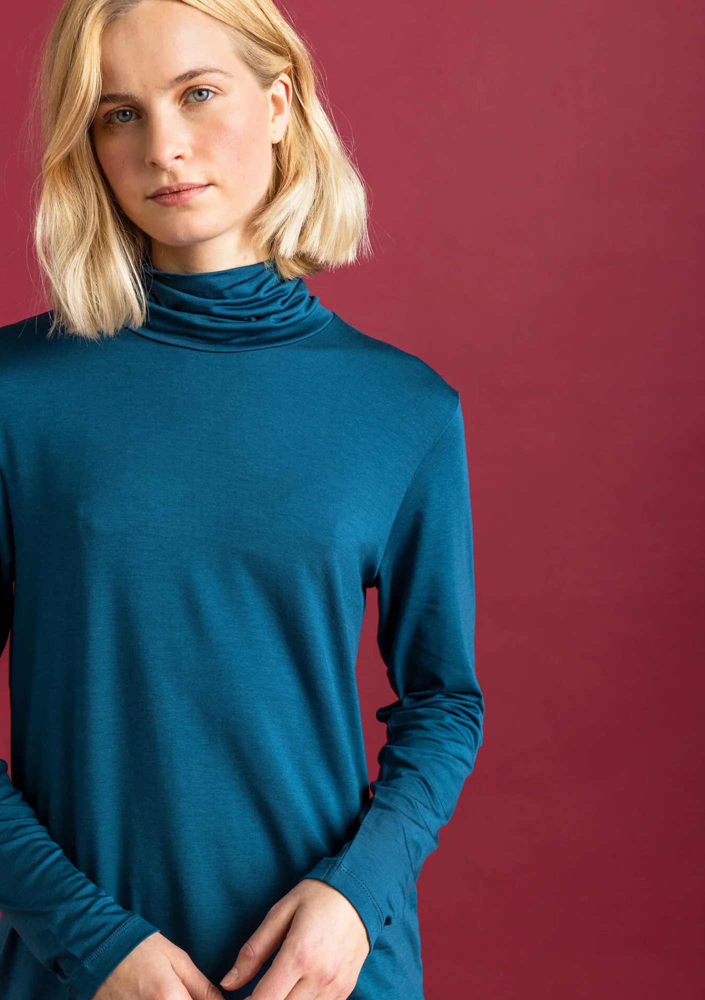 Gudrun Sjödén Pullover & Shirts>Jersey-Rollkragenshirt aus Lyocell/Elasthan Dunkelpetrol
