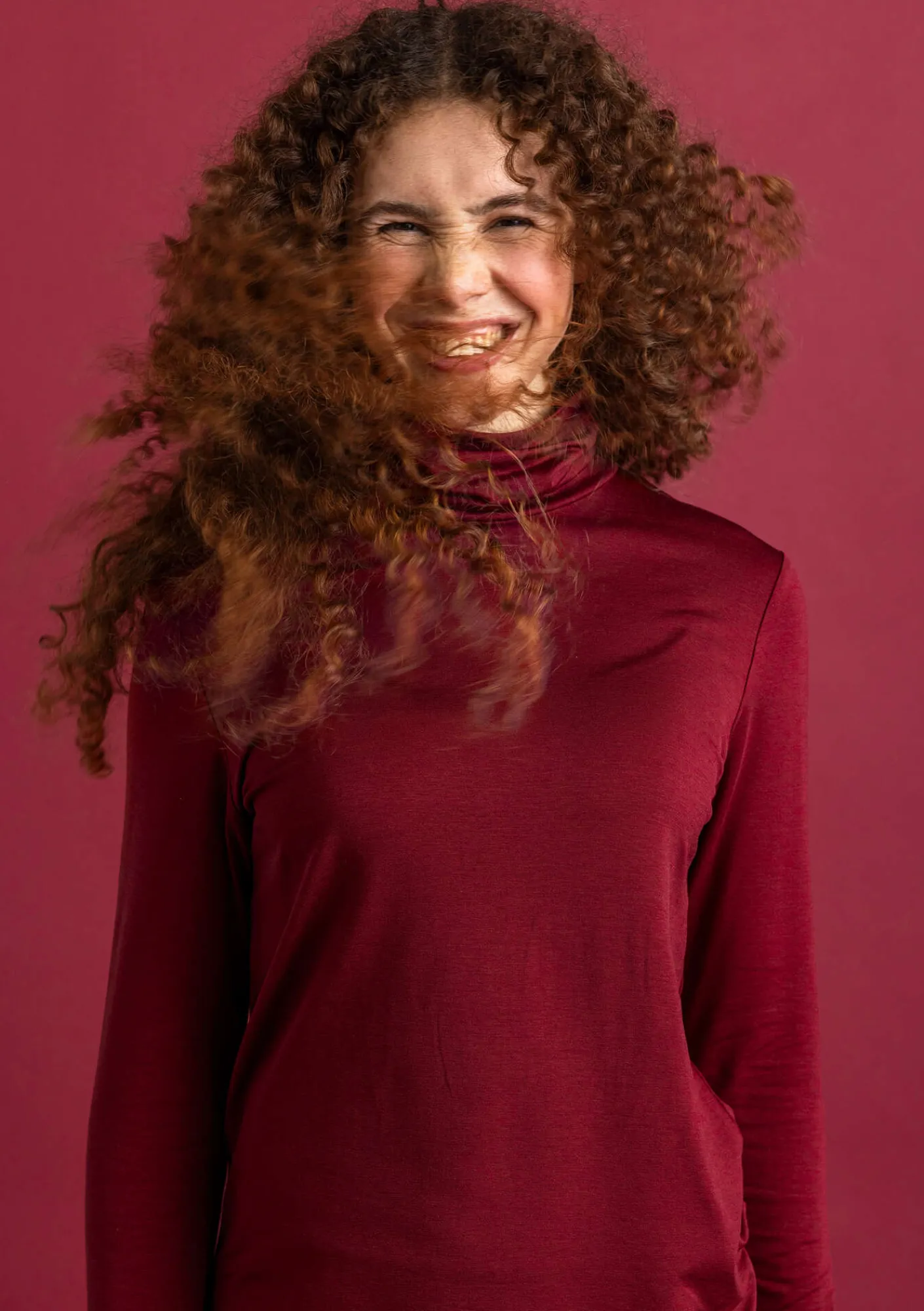 Gudrun Sjödén Pullover & Shirts>Jersey-Rollkragenshirt aus Lyocell/Elasthan Granatapfel