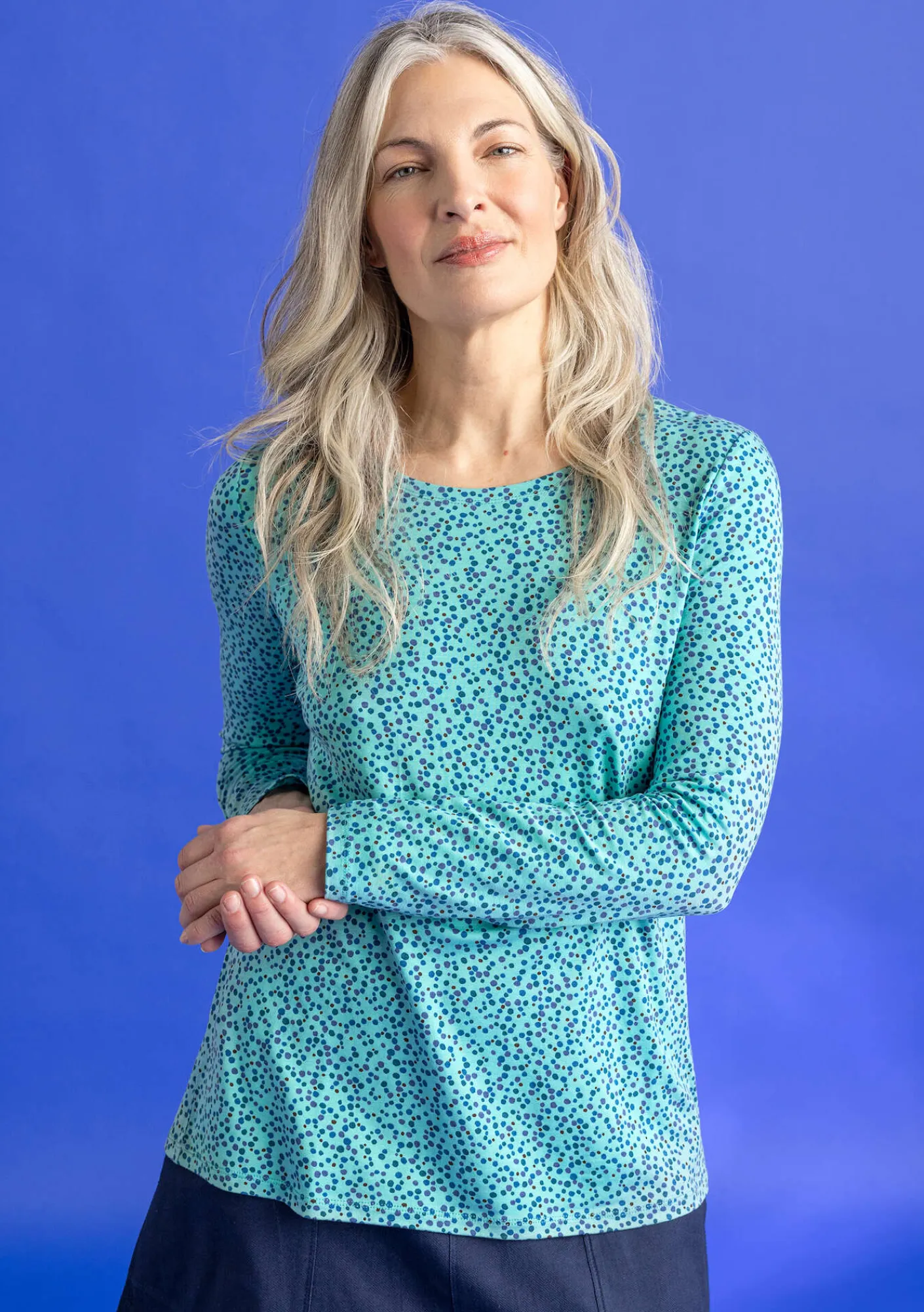 Gudrun Sjödén Pullover & Shirts>Jerseyshirt „Helga“ aus Lyocell/Elasthan Jade-gemustert