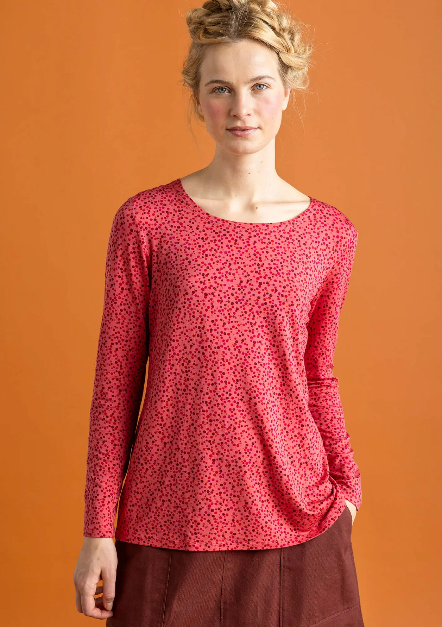 Gudrun Sjödén Pullover & Shirts>Jerseyshirt „Helga“ aus Lyocell/Elasthan Koralle/gemustert