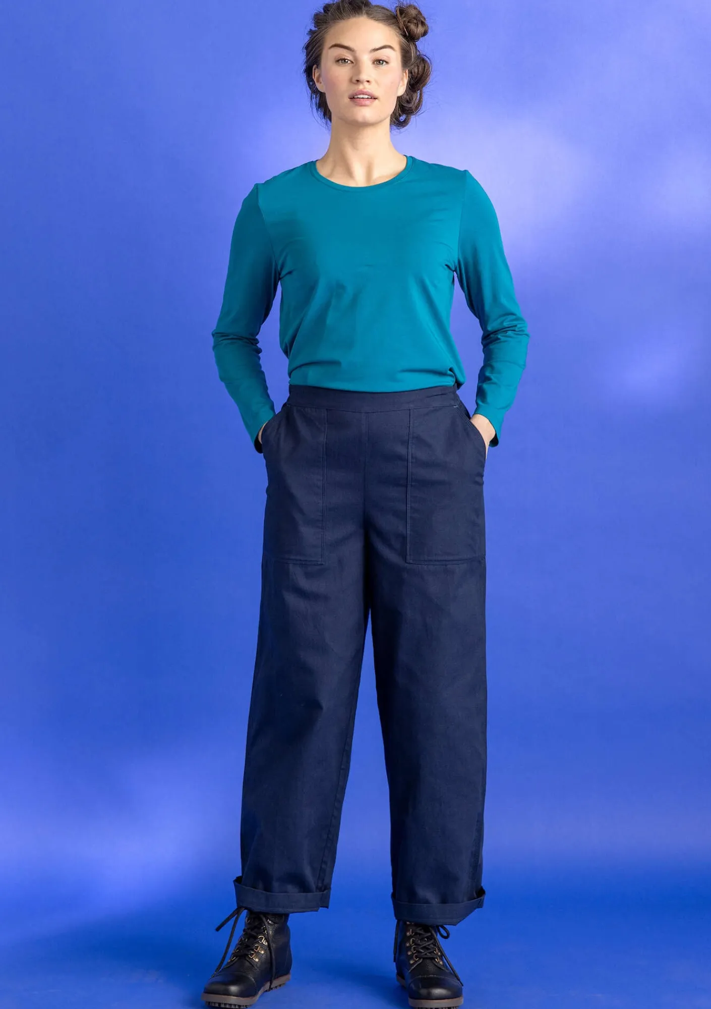 Gudrun Sjödén Pullover & Shirts>Jerseyshirt „Ylva“ aus Bio-Baumwolle/Elasthan Hellpetrol