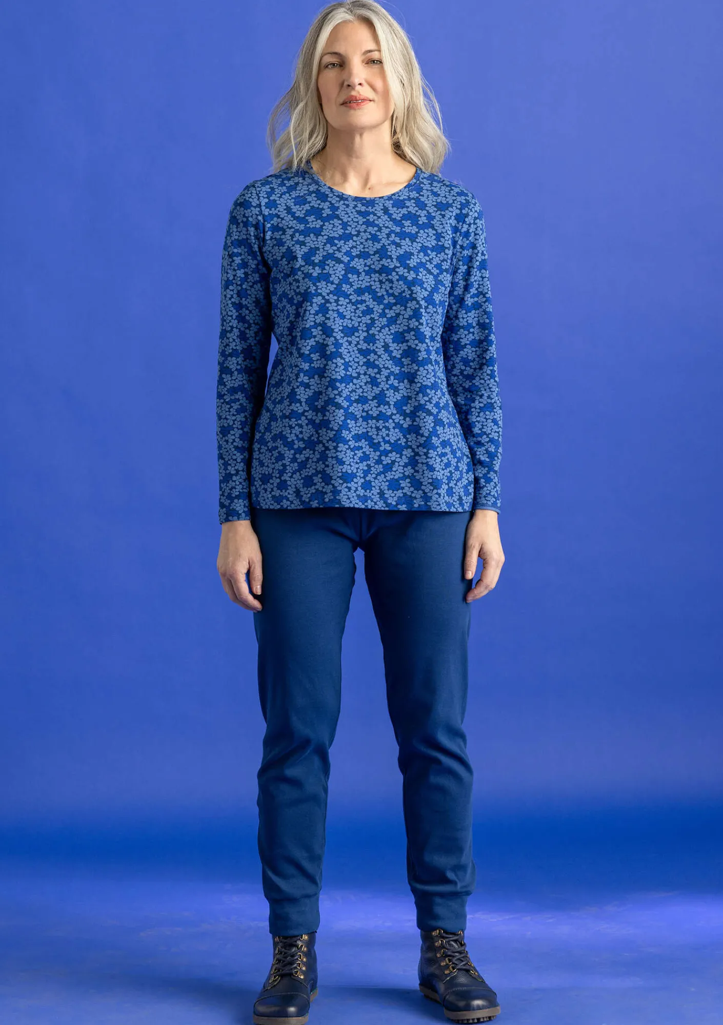 Gudrun Sjödén Pullover & Shirts>Jerseyshirt „Ylva“ aus Bio-Baumwolle/Elasthan Leinenblau-gemustert