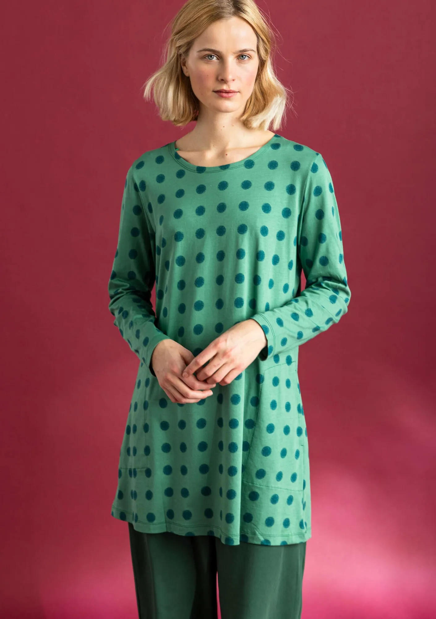 Gudrun Sjödén Tuniken>Jerseytunika „Tyra“ aus Bio-Baumwolle/Modal Malachit-gemustert