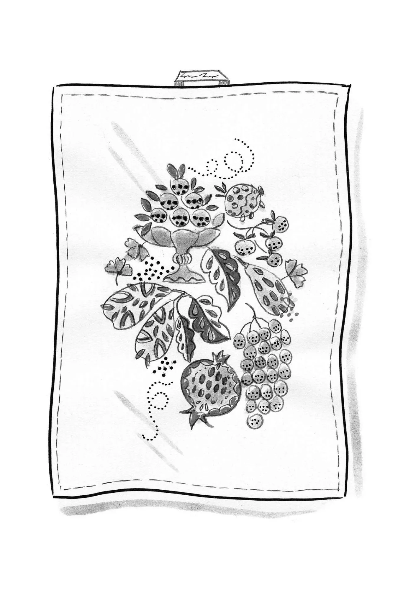 Gudrun Sjödén Küche & Esszimmer|Heimtextilien>Küchentuch „Fruits“ aus Bio-Baumwolle Dunkelaschgrau