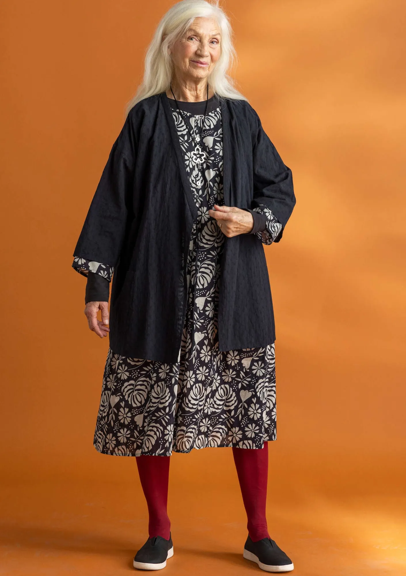 Gudrun Sjödén Blusen>Kimono aus Bio-Baumwolldobby Schwarz