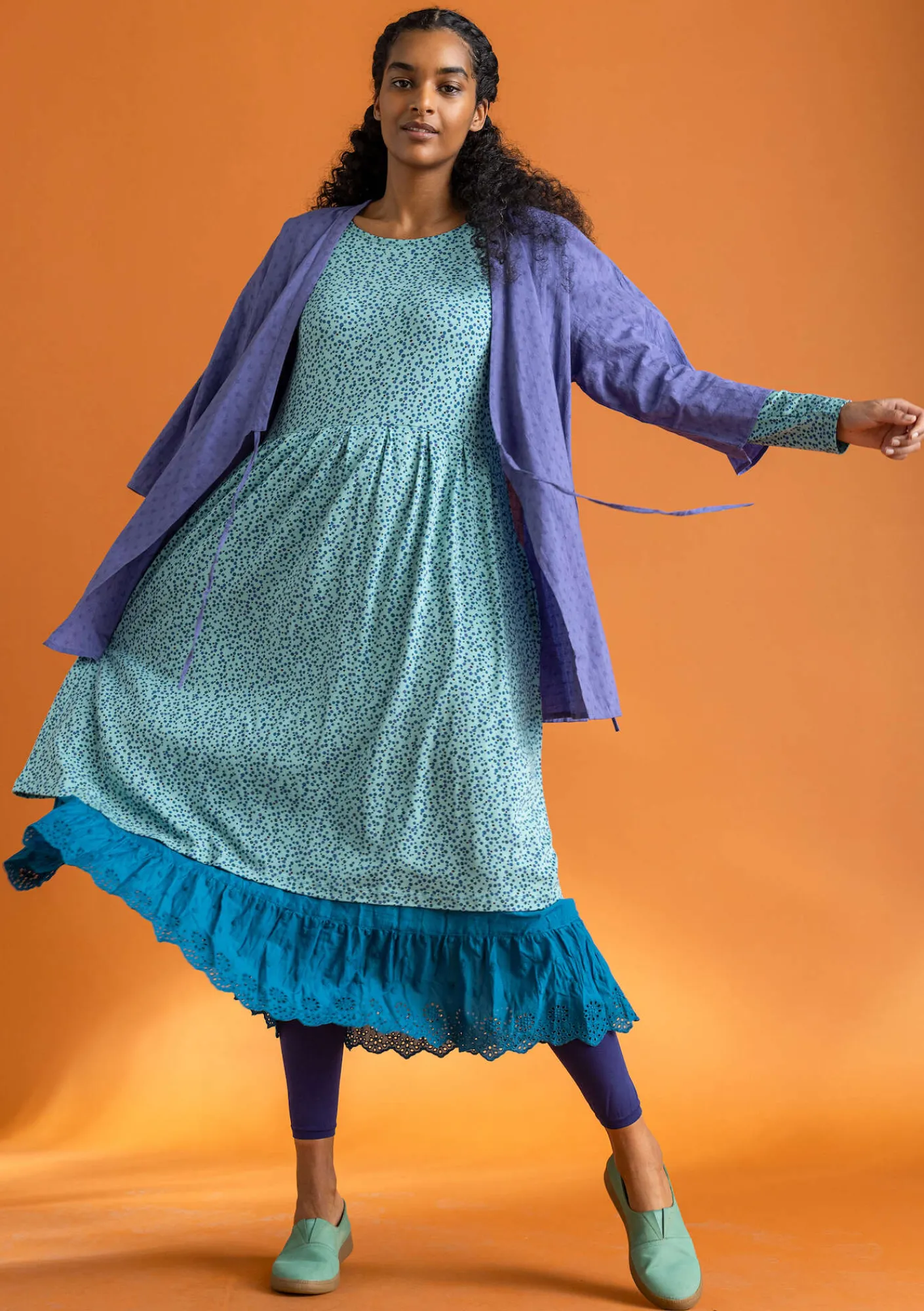 Gudrun Sjödén Blusen>Kimono aus Bio-Baumwolldobby Blauglöckchen