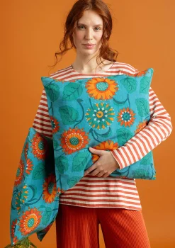 Gudrun Sjödén Dekoration & Accessoires|Kissen>Kissenhülle „Sunflower“ aus Bio-Baumwolle/Leinen Türkis