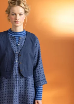 Gudrun Sjödén Kleider>Kleid „Asta“ aus Leinengewebe Nebelblau-gemustert