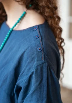 Gudrun Sjödén Kleider>Kleid aus Leinengewebe Indigo