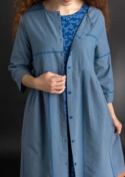 Gudrun Sjödén Kleider>Kleid „Ava” aus Bio-Baumwollgewebe Leinenblau
