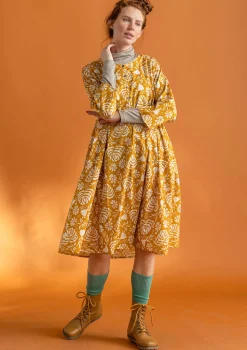 Gudrun Sjödén Kleider>Kleid „Hedda“ aus Bio-Baumwollgewebe Senf-gemustert