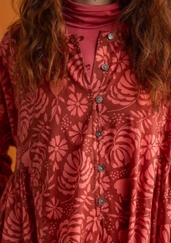 Gudrun Sjödén Kleider>Kleid „Hedda“ aus Bio-Baumwollgewebe Rost-gemustert