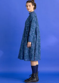 Gudrun Sjödén Kleider>Kleid „Hedda“ aus Bio-Baumwollgewebe Dunkelpetrol-gemustert