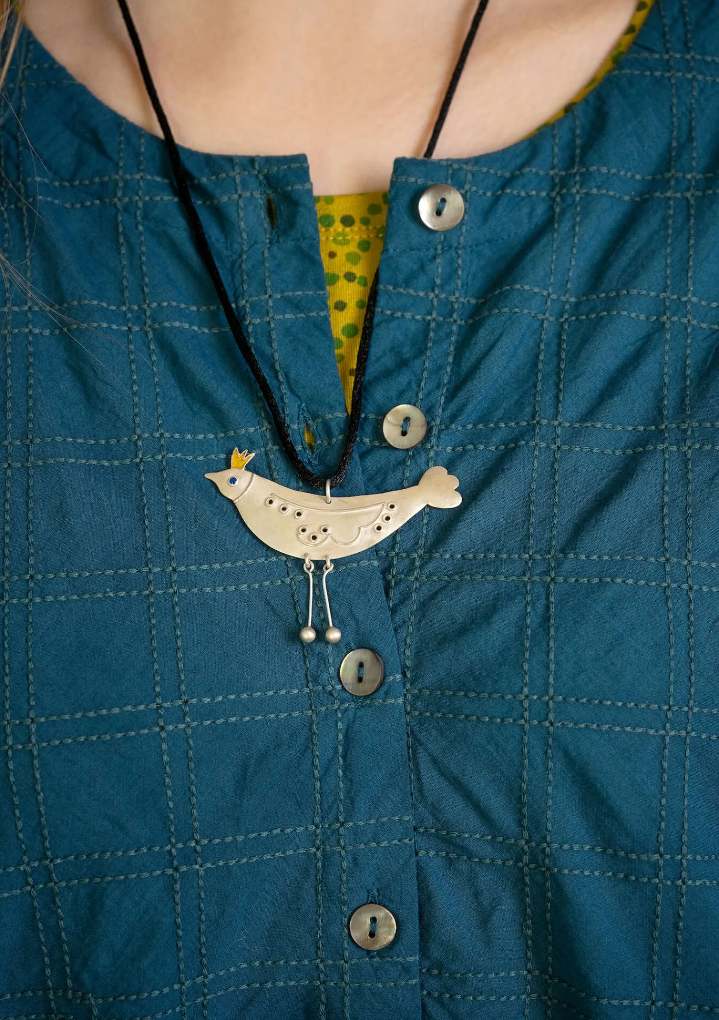 Gudrun Sjödén Kleider>Kleid „Helga“ aus Bio-Baumwollgewebe Dunkelpetrol