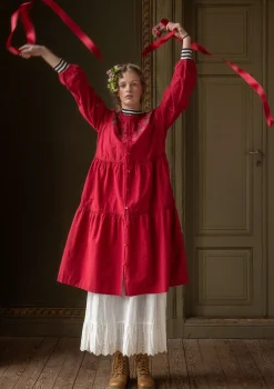 Gudrun Sjödén Kleider>Kleid „Åland“ aus Bio-Baumwollgewebe Moosbeere