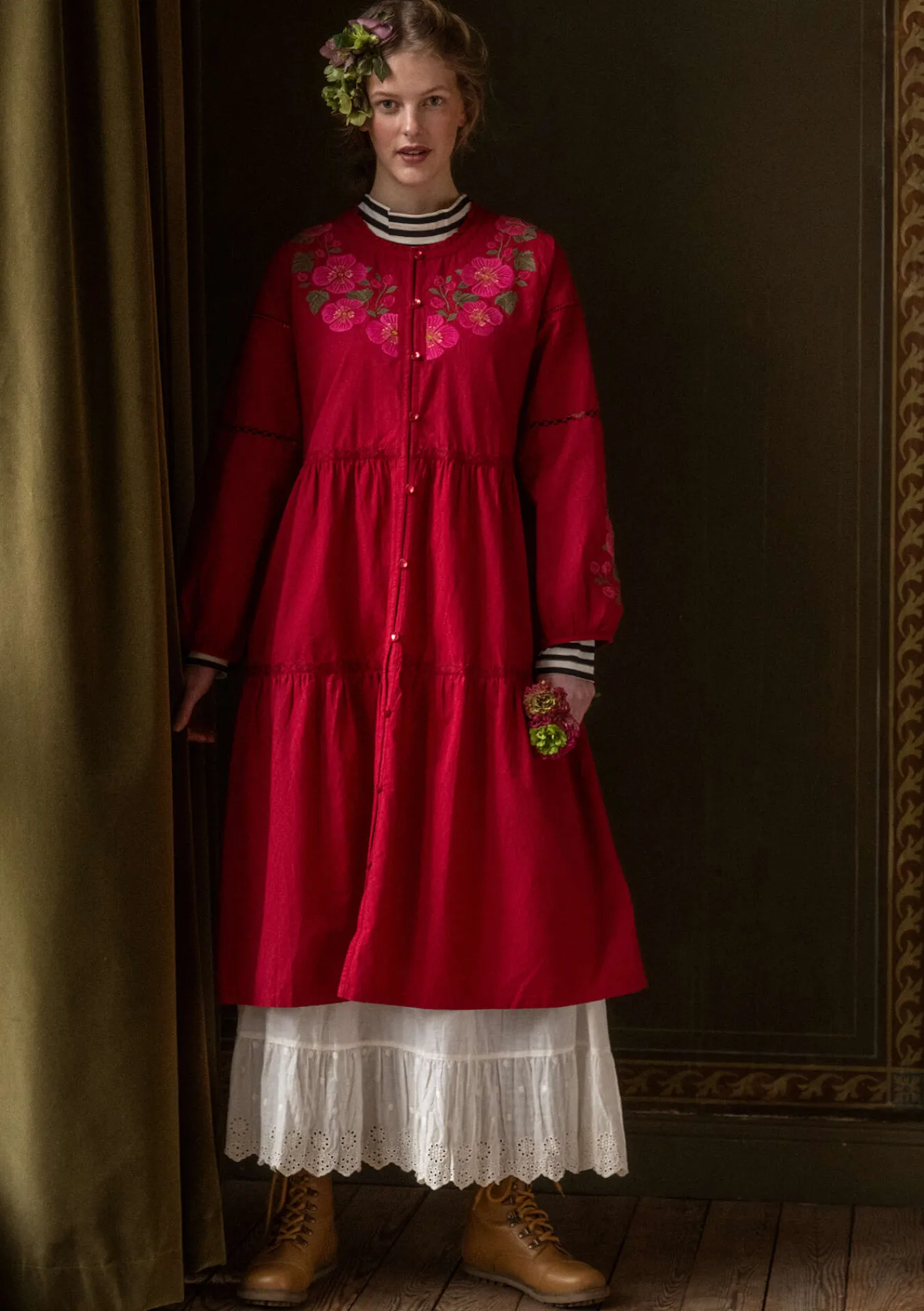 Gudrun Sjödén Kleider>Kleid „Åland“ aus Bio-Baumwollgewebe Moosbeere