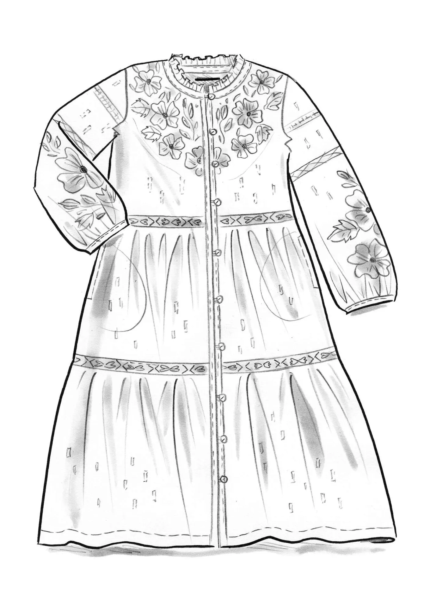 Gudrun Sjödén Kleider>Kleid „Åland“ aus Bio-Baumwollgewebe Moosbeere